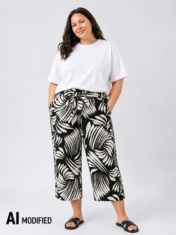 Z-One Damen Culotte 3/4 Hose Palazzo Viskose Schwarz Weiß Gummibund 40 - 52