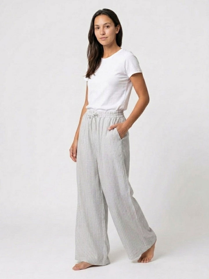 HAILYS Damen Palazzo Hose Stoffhose gestreift Weiß Grau Gummibund XS-XXL