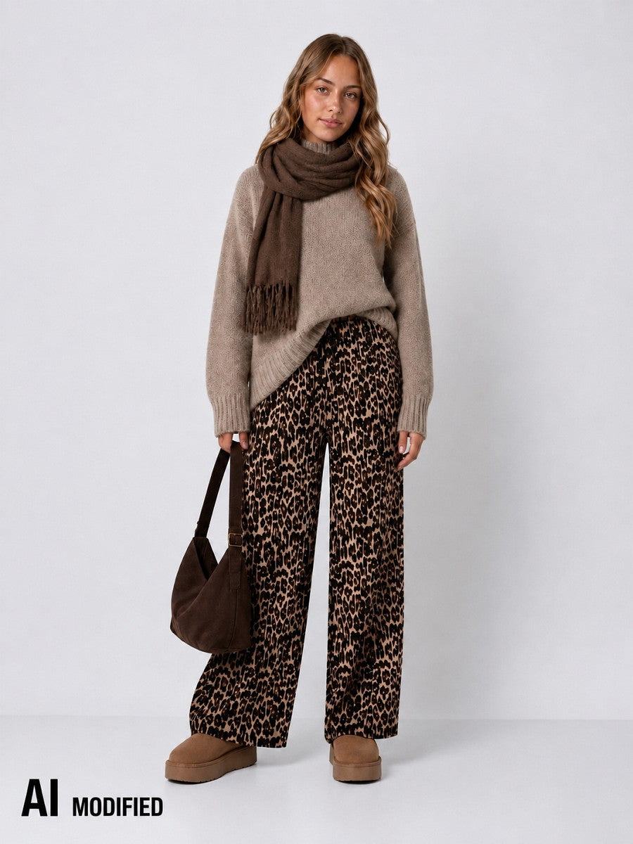 Hailys Damen Hose Leo Animal Print Palazzo Wide Leg Crash Optik  XS – XXL