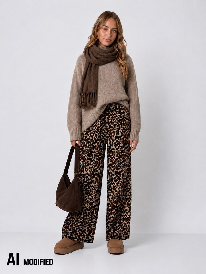 Hailys Damen Hose Leo Animal Print Palazzo Wide Leg Crash Optik  XS – XXL