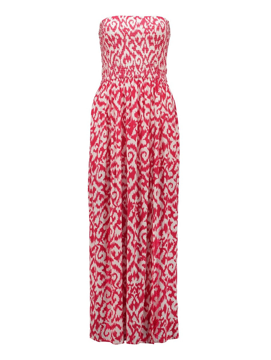 Hailys Damen Boho Maxikleid Sommer Bandeau gesmoktes Kleid rot weiß XS - XXL