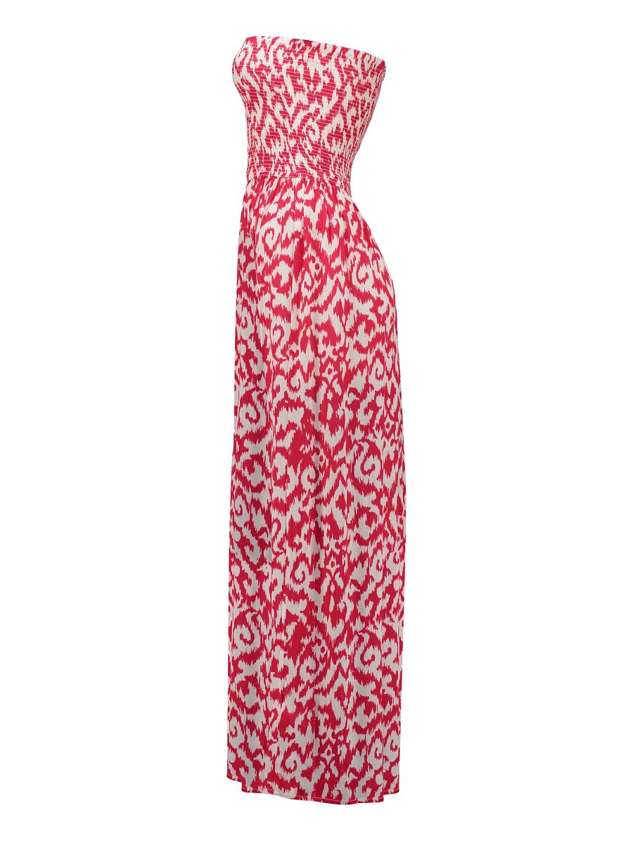 Hailys Damen Boho Maxikleid Sommer Bandeau gesmoktes Kleid rot weiß XS - XXL