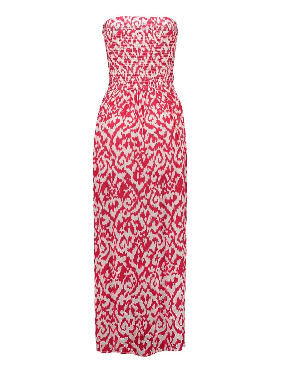 Hailys Damen Boho Maxikleid Sommer Bandeau gesmoktes Kleid rot weiß XS - XXL
