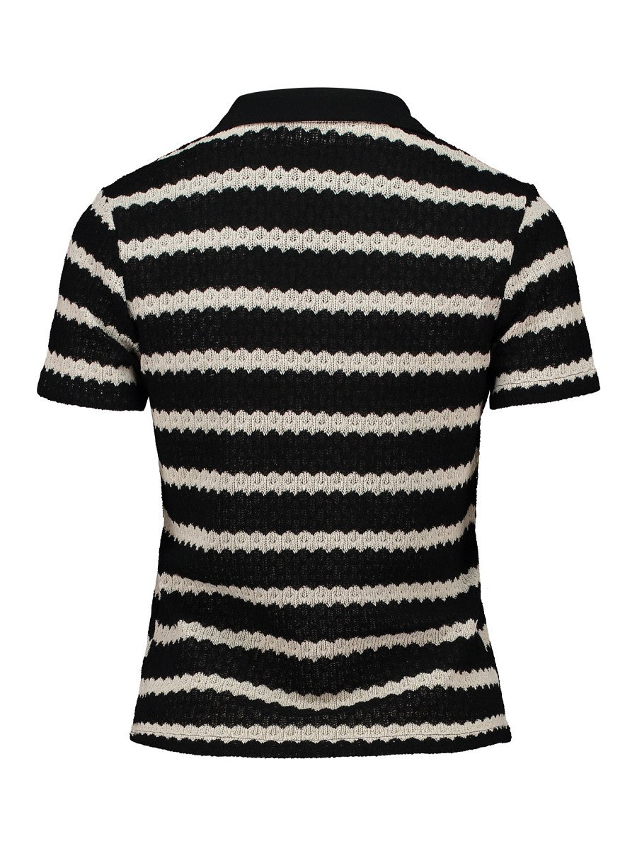 HAILYS Häkelshirt Damen Schwarz Weiß Gestreift Kurzarm V-Ausschnitt Boho XS - XXL