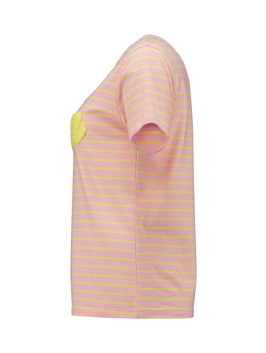 Hailys Damen T-Shirt gestreift Rosa Gelb Bisou Kurzarm Rundhals Baumwolle XS-L
