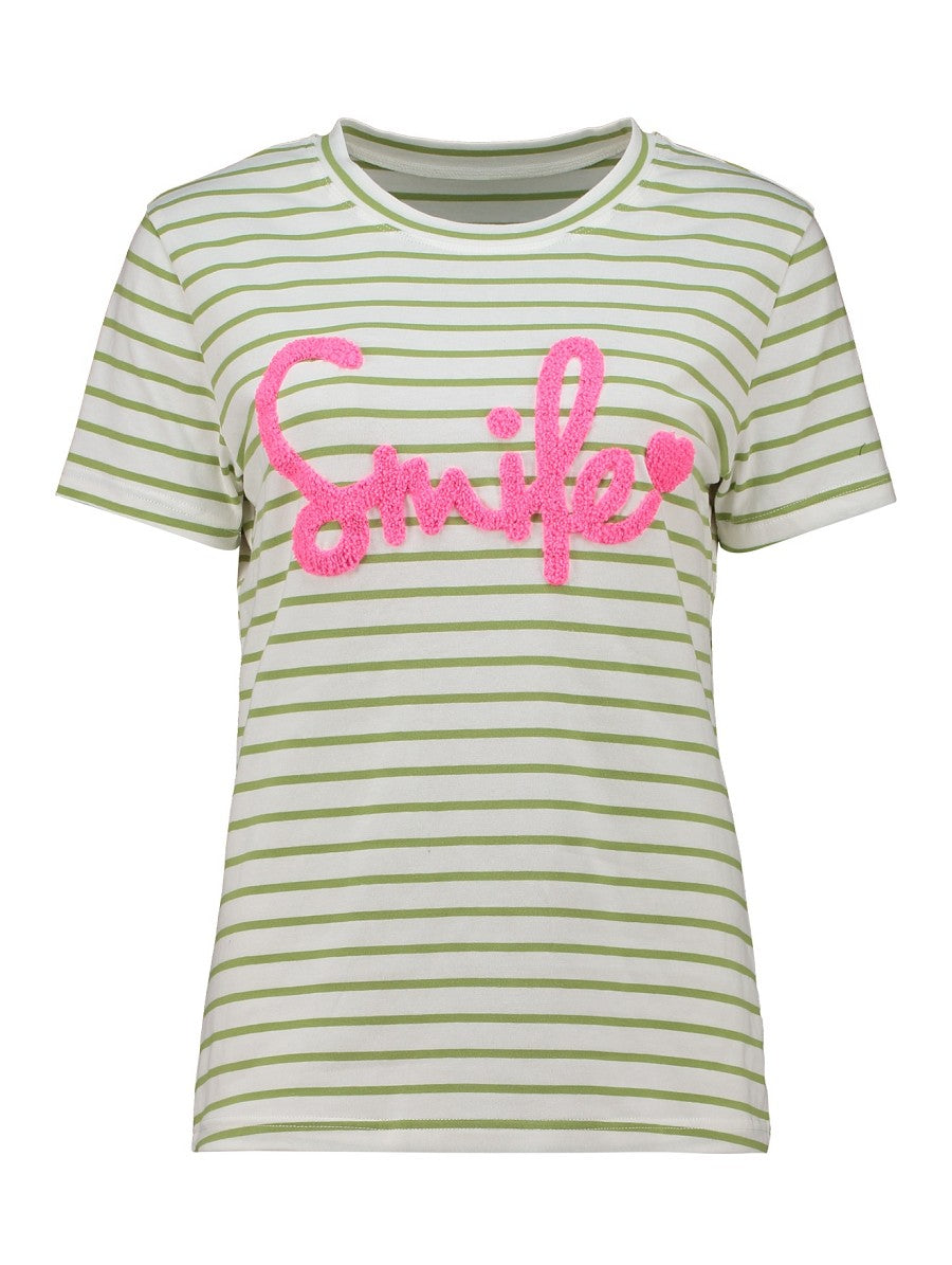Hailys Damen T-Shirt gestreift Weiß Grün Smile Kurzarm Rundhals Baumwolle XS-L