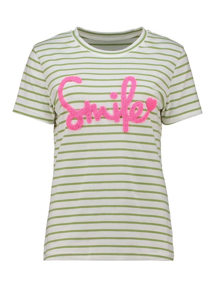Hailys Damen T-Shirt gestreift Weiß Grün Smile Kurzarm Rundhals Baumwolle XS-L