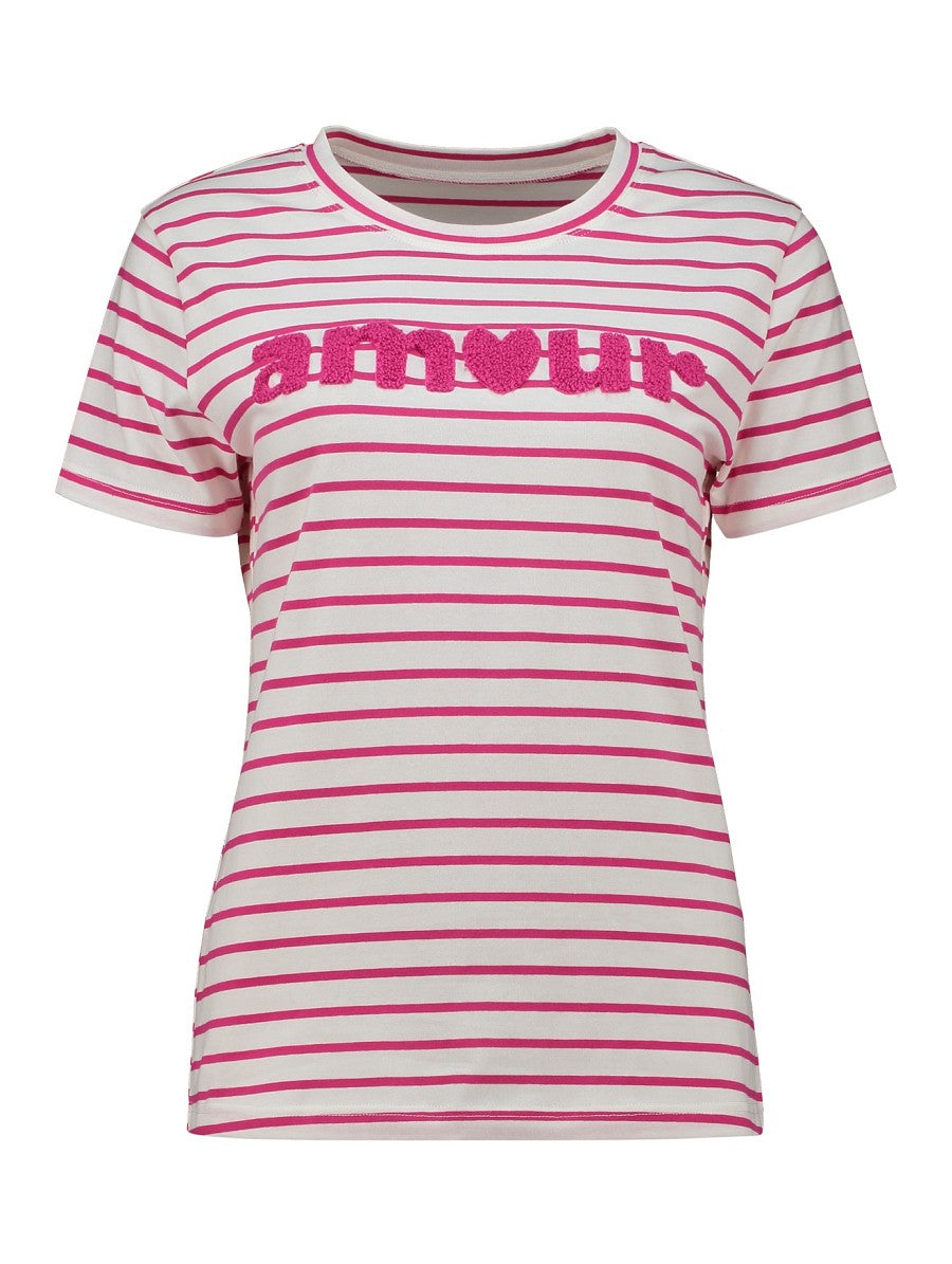 Hailys Damen T-Shirt gestreift Weiß Pink Amour Kurzarm Rundhals Baumwolle XS-L