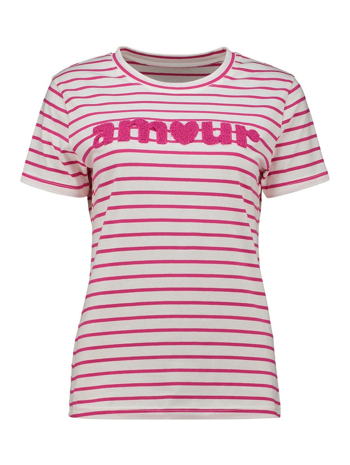Hailys Damen T-Shirt gestreift Weiß Pink Amour Kurzarm Rundhals Baumwolle XS-L