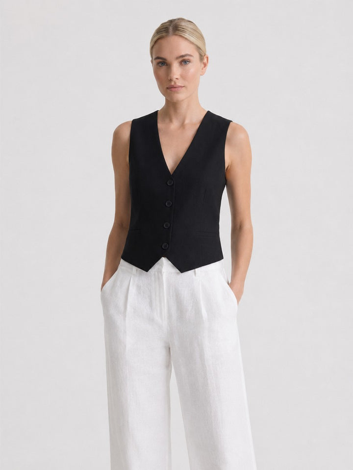 Hailys Damen Leinenweste Schwarz Leinen Anzugweste Weste Verstellbar XS–XXL
