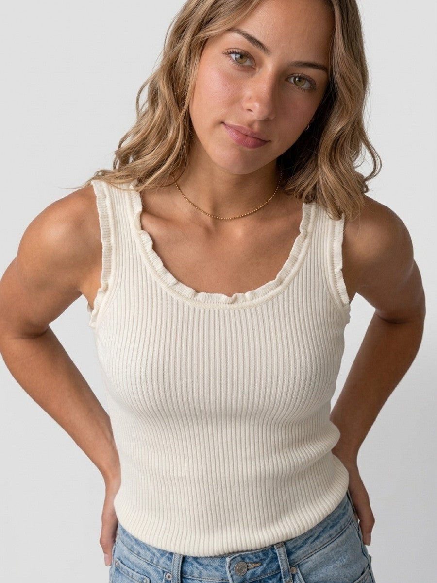 Hailys Damen Stricktop Ripp Creme XS-XXL Feinstrick Basic Ärmellos Stretch
