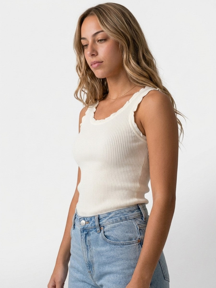 Hailys Damen Stricktop Ripp Creme XS-XXL Feinstrick Basic Ärmellos Stretch
