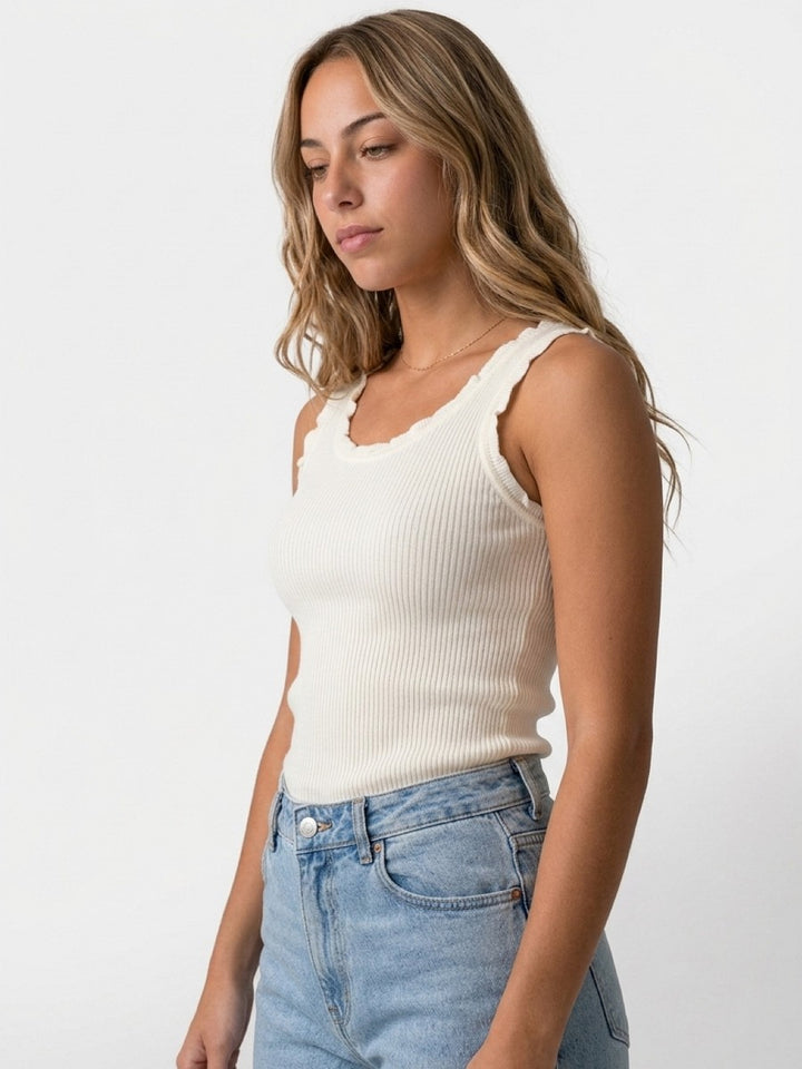 Hailys Damen Stricktop Ripp Creme XS-XXL Feinstrick Basic Ärmellos Stretch