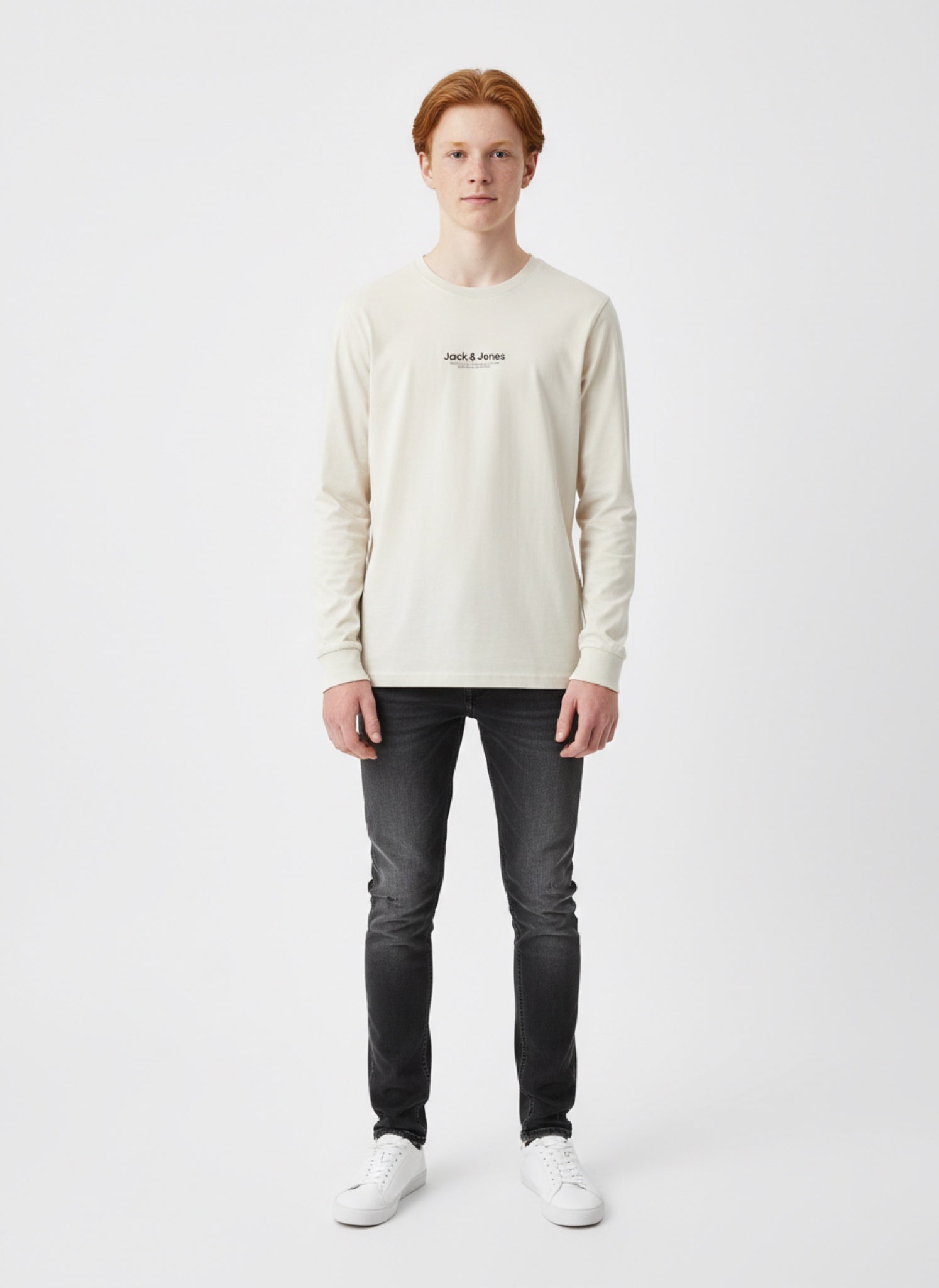JACK & JONES Junior Longsleeve T-shirt JWHVesterbro grau creme Größe 128 - 176