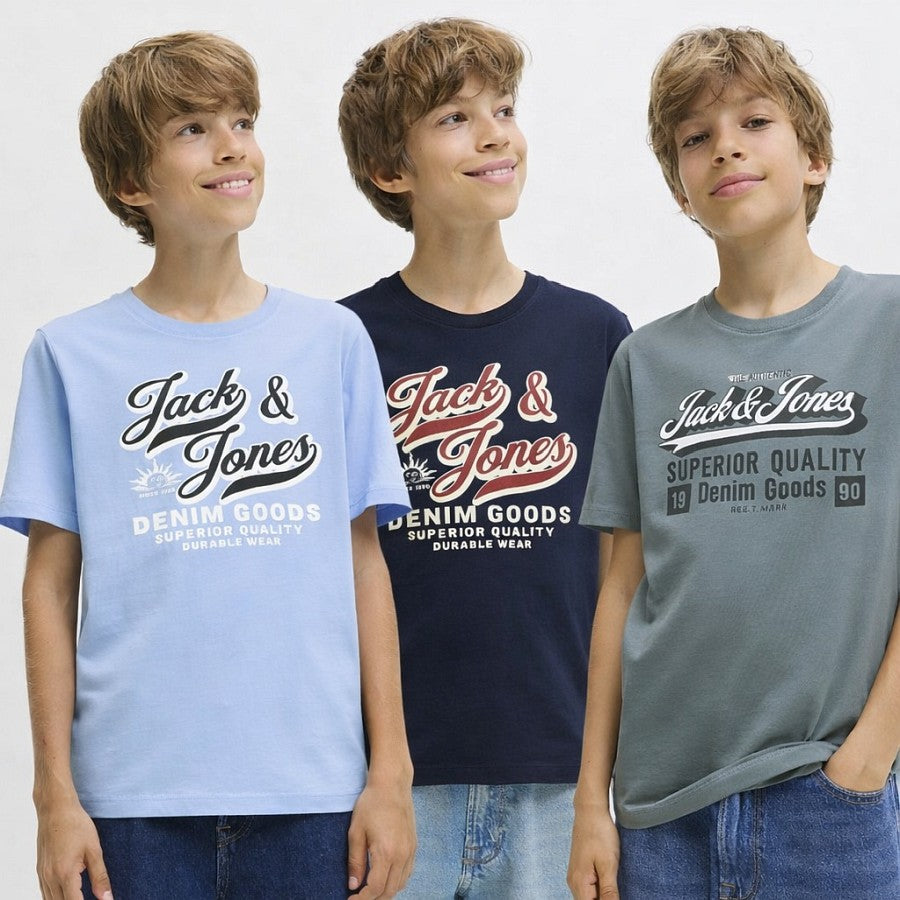 JACK & JONES Kids 5er Pack Jungen T-shirt Kinder Shirt Baumwolle blau Größe 176