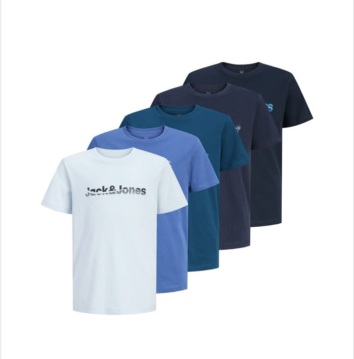 JACK & JONES Kids 5er Pack Jungen T-shirt Kinder Shirt Baumwolle blau Größe 176