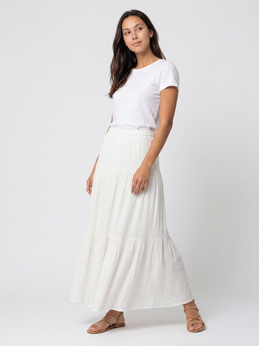 Hailys Damen Maxirock weiß Stufenrock mit Gummibund Sommer Boho XS - XXL