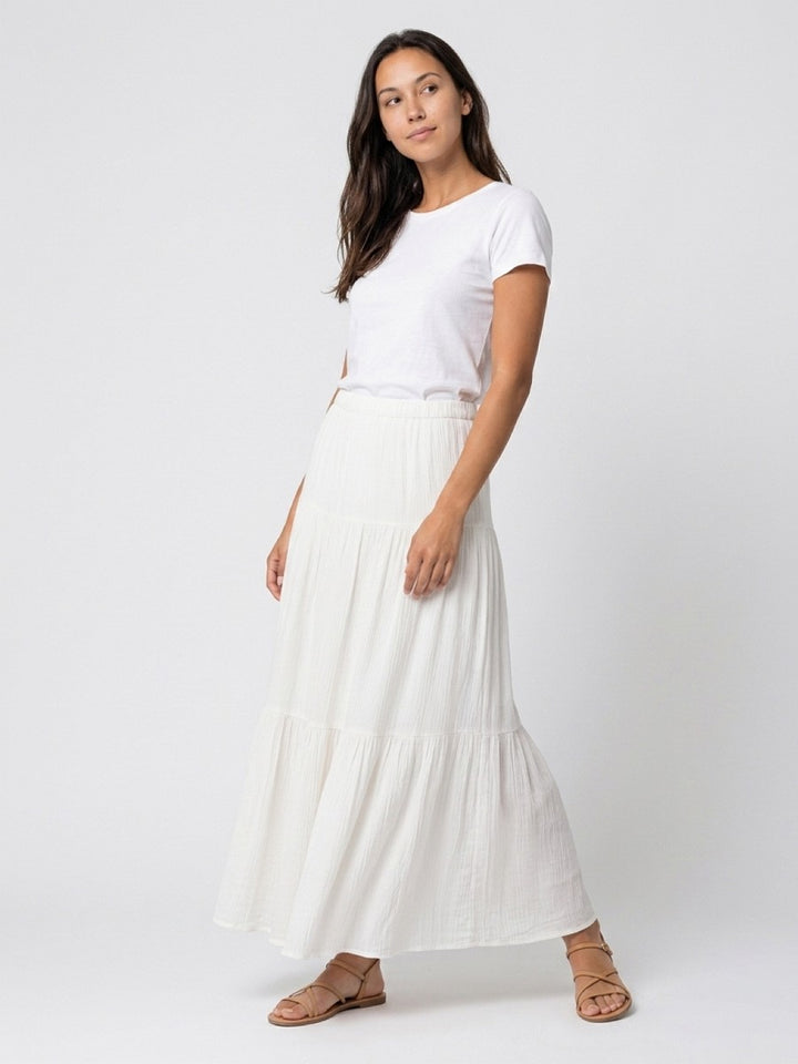 Hailys Damen Maxirock weiß Stufenrock mit Gummibund Sommer Boho XS - XXL