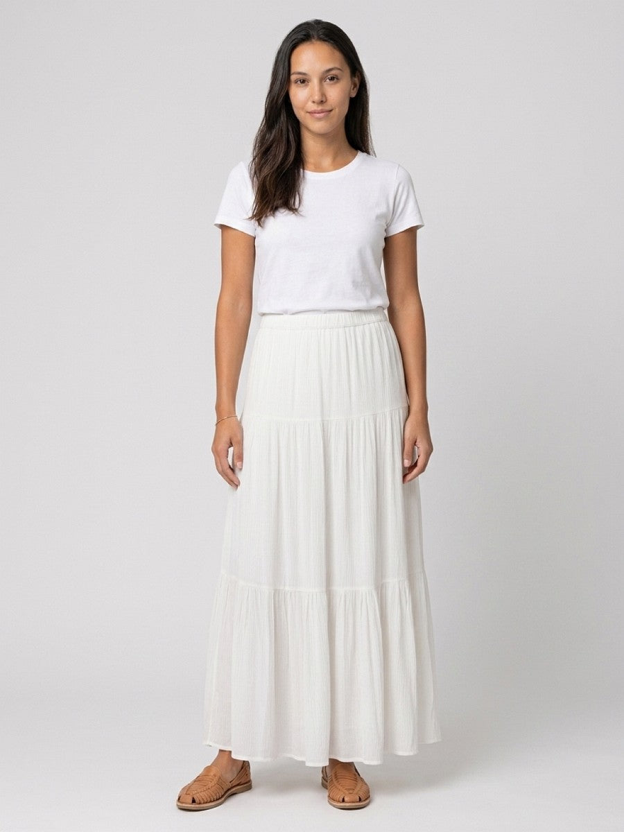 Hailys Damen Maxirock weiß Stufenrock mit Gummibund Sommer Boho XS - XXL