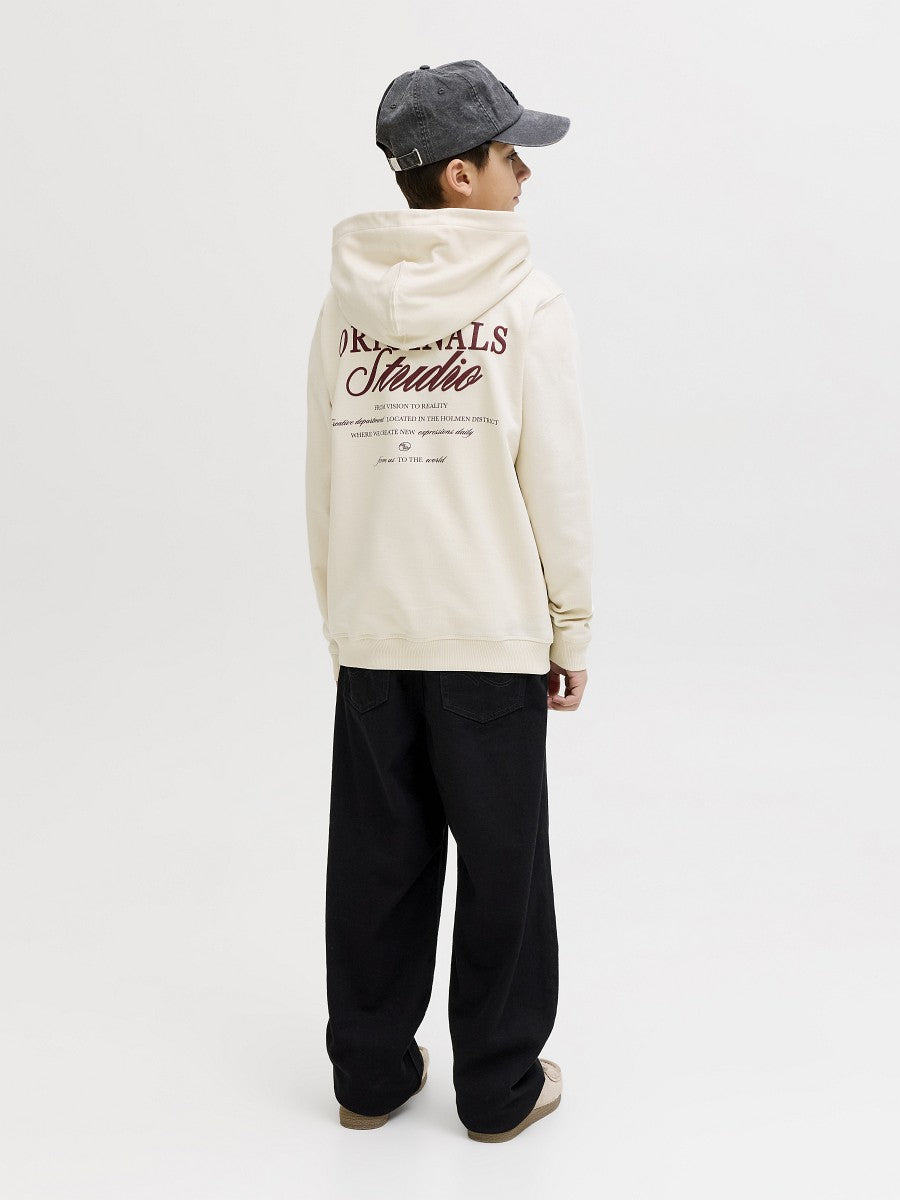 JACK & JONES Junior Kapuzenpullover Hoodie creme beige Back Print 128 bis 176