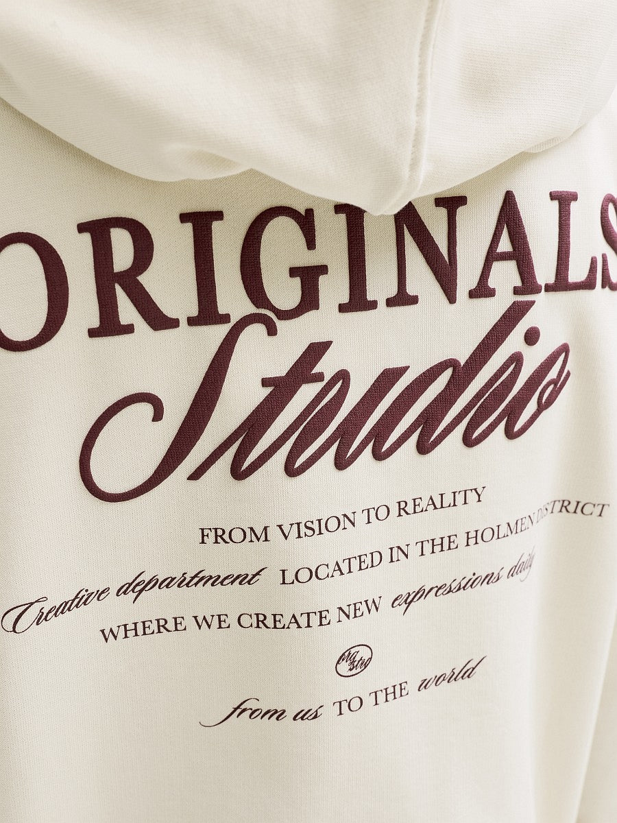 JACK & JONES Junior Kapuzenpullover Hoodie creme beige Back Print 128 bis 176