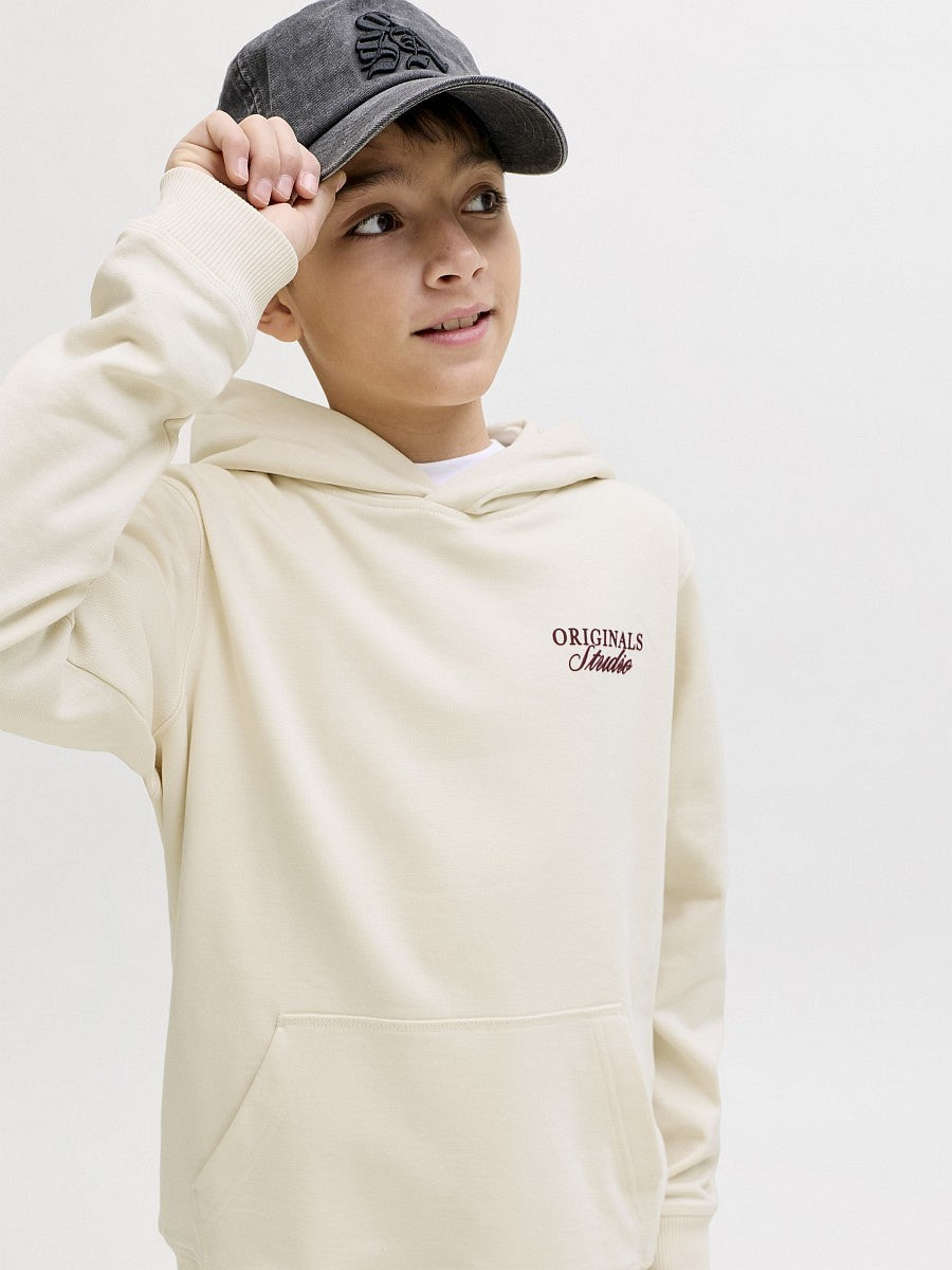 JACK & JONES Junior Kapuzenpullover Hoodie creme beige Back Print 128 bis 176