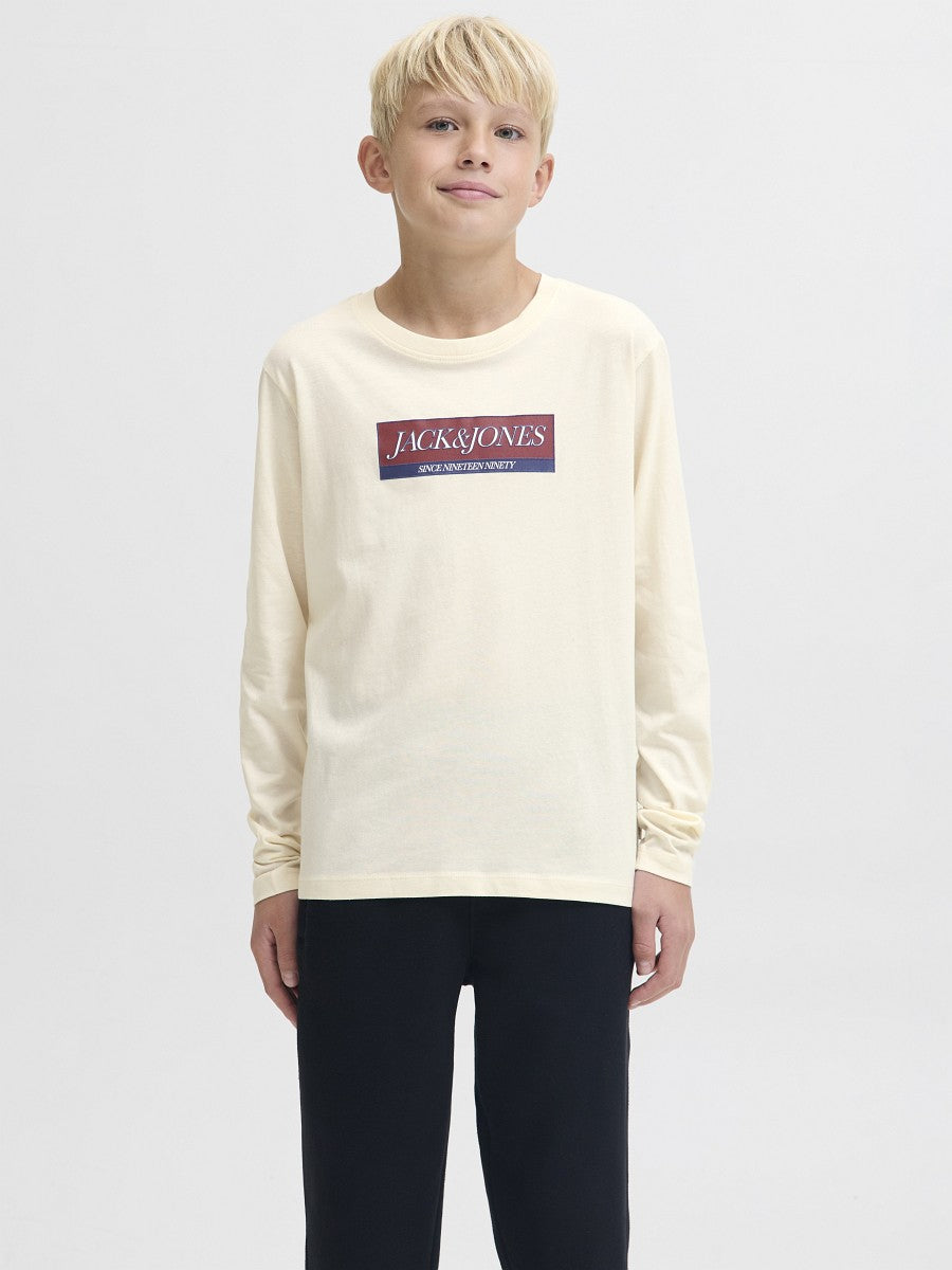 Jack & Jones Kids Kinder Langarmshirt Jungen Logo Longsleeve beige Baumwolle 140 - 176