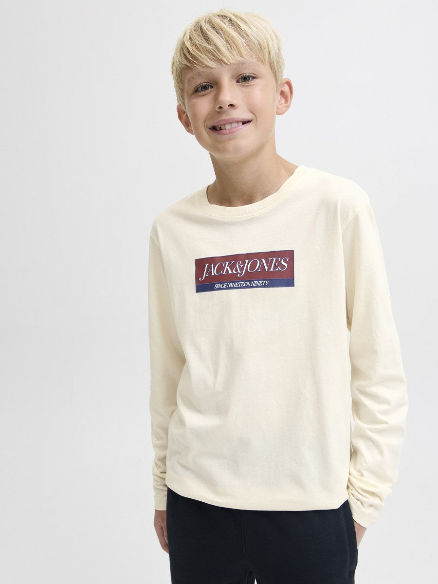 Jack & Jones Kids Kinder Langarmshirt Jungen Logo Longsleeve beige Baumwolle 140 - 176