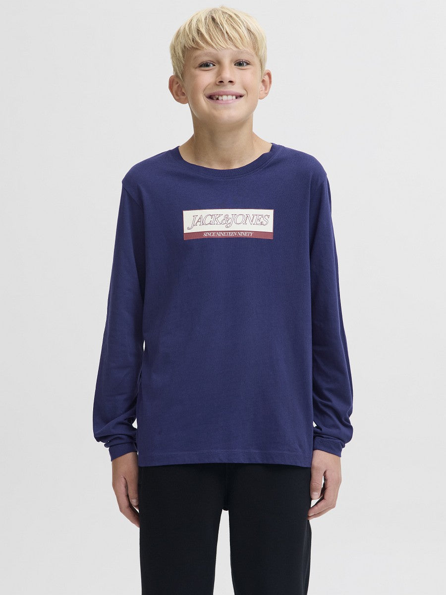 Jack & Jones Kids Kinder Langarmshirt Jungen Logo Longsleeve blau Baumwolle 140 - 176