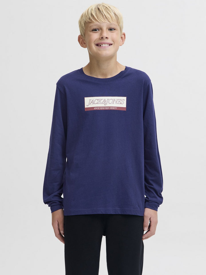 Jack & Jones Kids Kinder Langarmshirt Jungen Logo Longsleeve blau Baumwolle 140 - 176