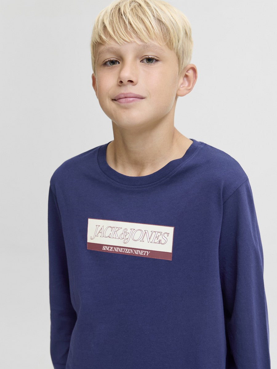 Jack & Jones Kids Kinder Langarmshirt Jungen Logo Longsleeve blau Baumwolle 140 - 176
