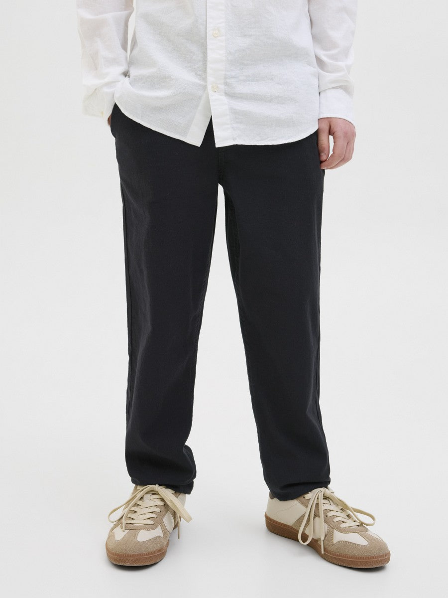 JACK & JONES Junior Sommer Twill Leinen Hose schwarz relaxed Größe 140 - 176