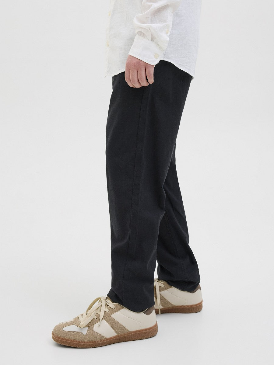 JACK & JONES Junior Sommer Twill Leinen Hose schwarz relaxed Größe 140 - 176