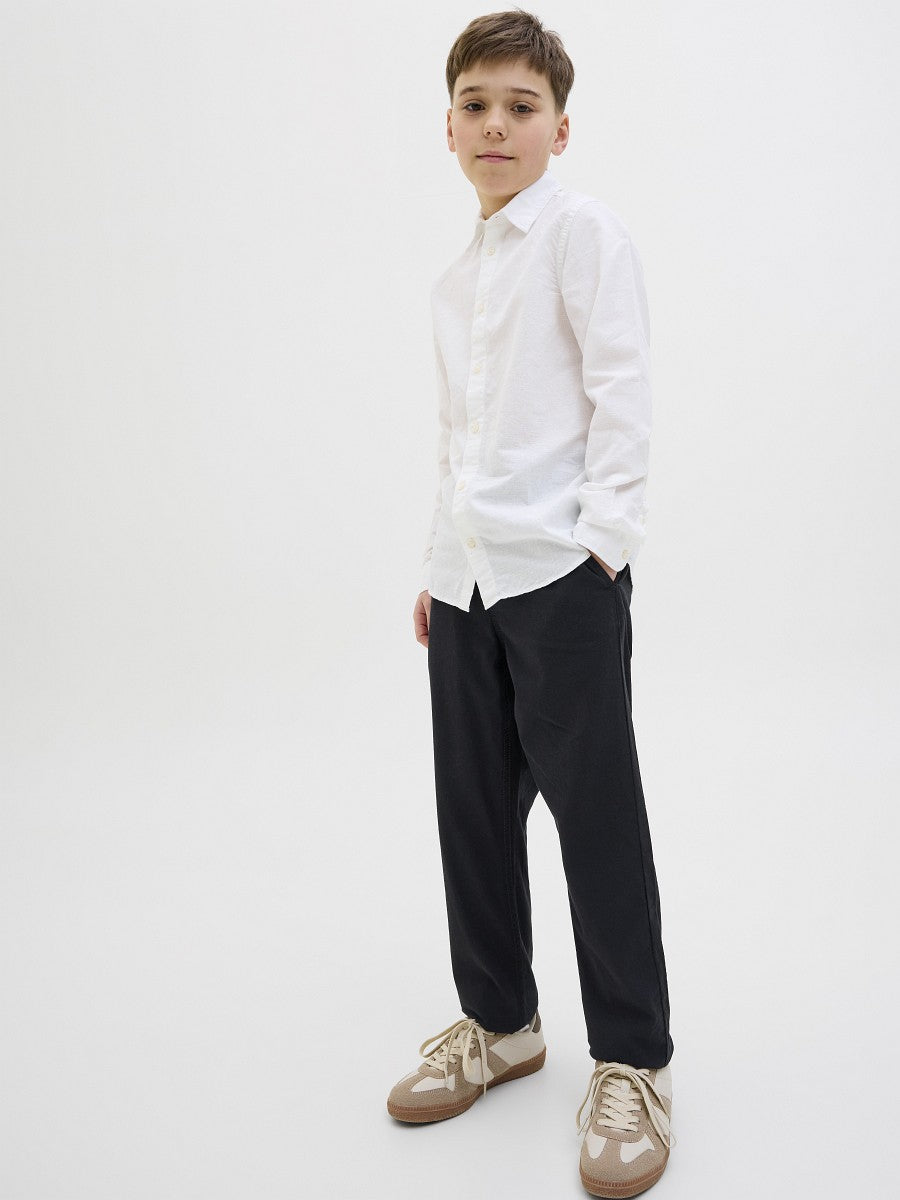 JACK & JONES Junior Sommer Twill Leinen Hose schwarz relaxed Größe 140 - 176