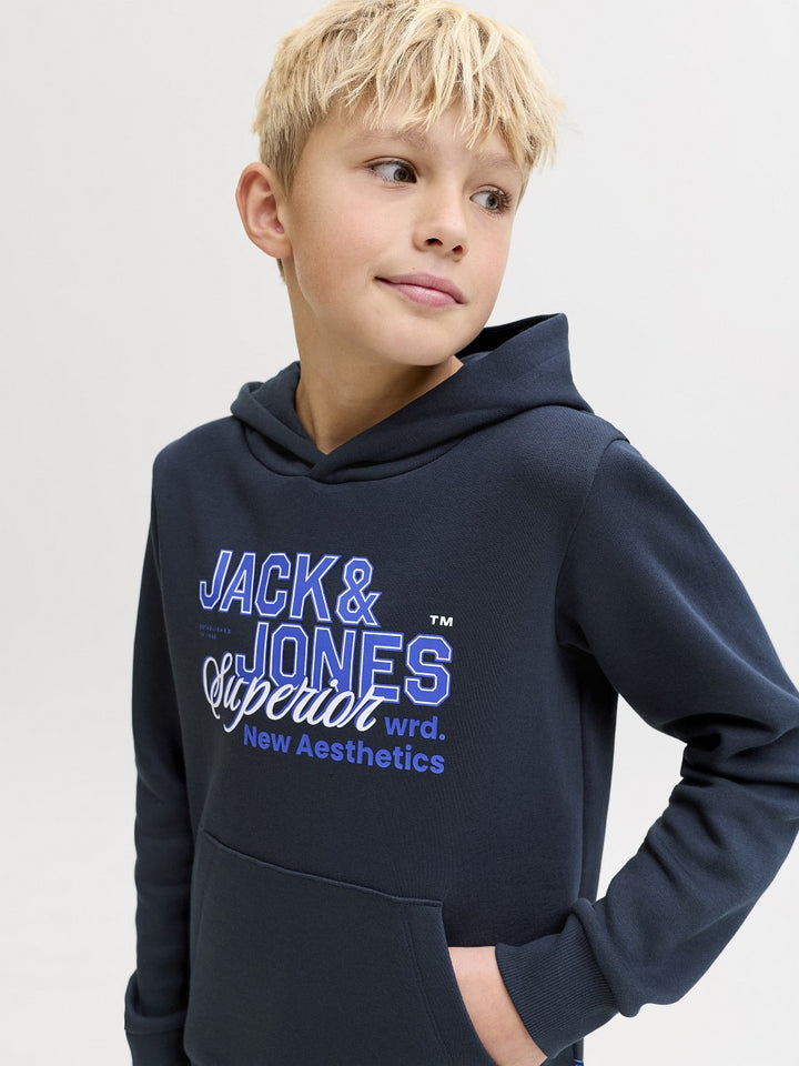 JACK & JONES Junior Kapuzenpullover Hoodie dunkelblau JJElogo Gr. 128 - 176