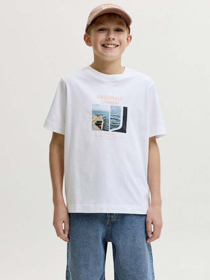 JACK & JONES Junior Kids Jungen T-shirt Shirt Baumwolle Sommer weiß 128 - 176
