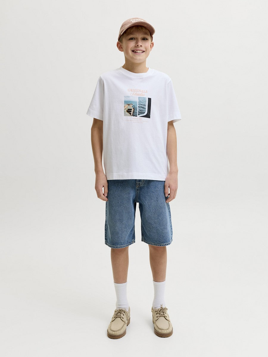 JACK & JONES Junior Kids Jungen T-shirt Shirt Baumwolle Sommer weiß 128 - 176