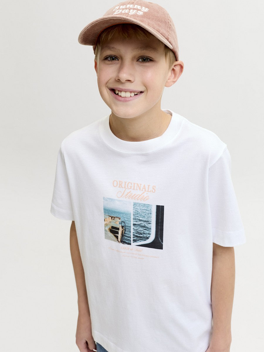 JACK & JONES Junior Kids Jungen T-shirt Shirt Baumwolle Sommer weiß 128 - 176
