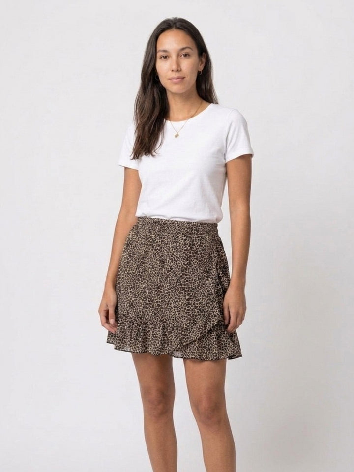 Hailys Damen Rock Wickelrock Mini Rock Volant Leo Muster Viskose XS - XXL