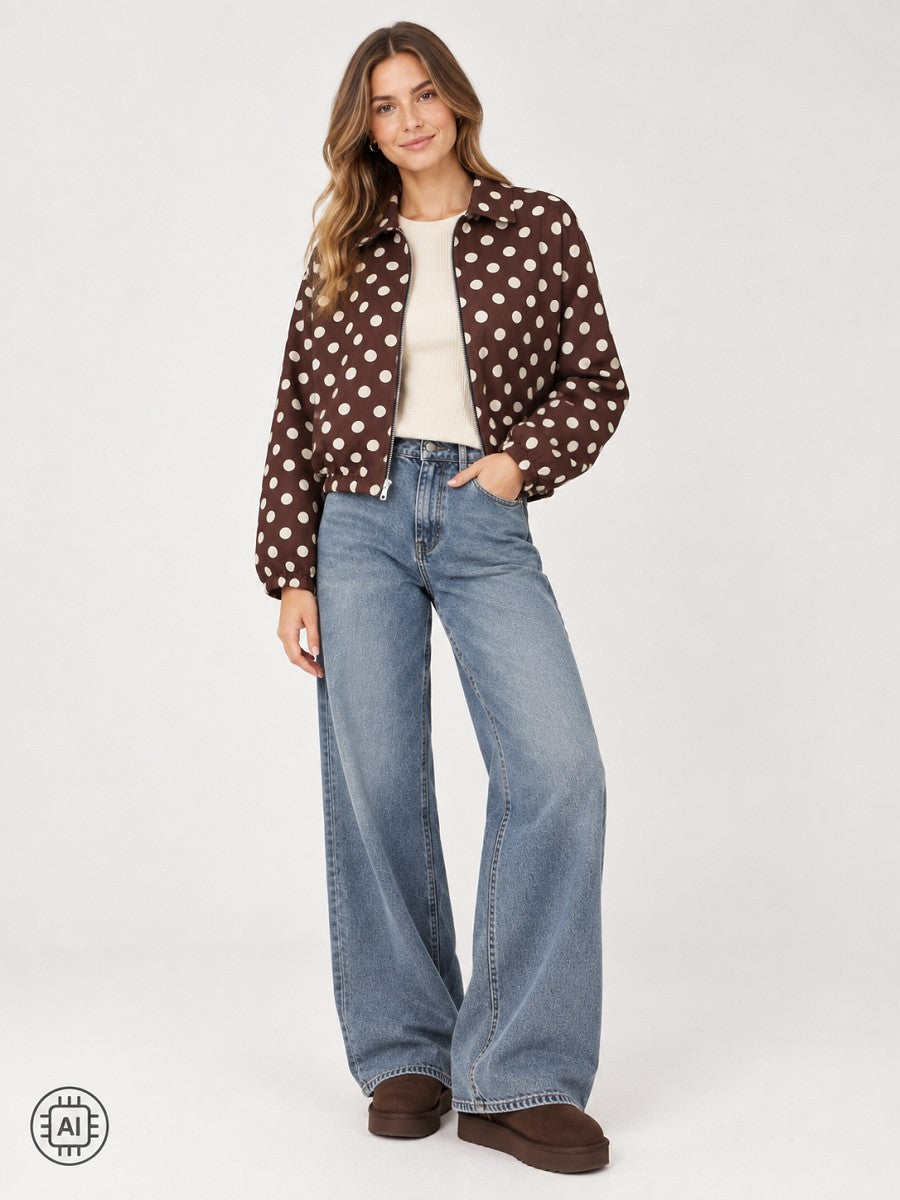 Hailys Damen Blouson Braun Punkte Polka Dots Bomberjacke Übergangsjacke XS - XXL