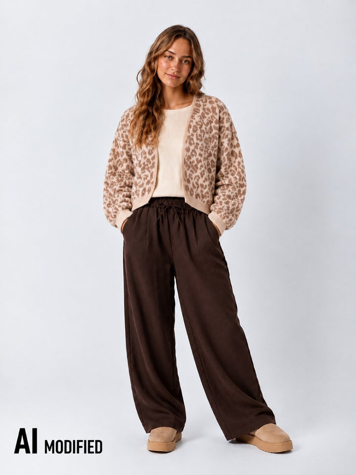 Hailys Damen Strickjacke Leo Animal Print hellbraun Cardigan Oversize XS -XL