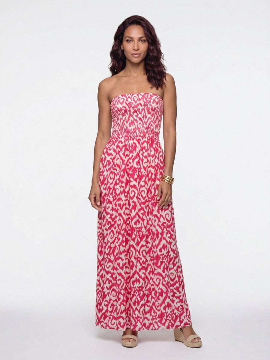 Hailys Damen Boho Maxikleid Sommer Bandeau gesmoktes Kleid rot weiß XS - XXL