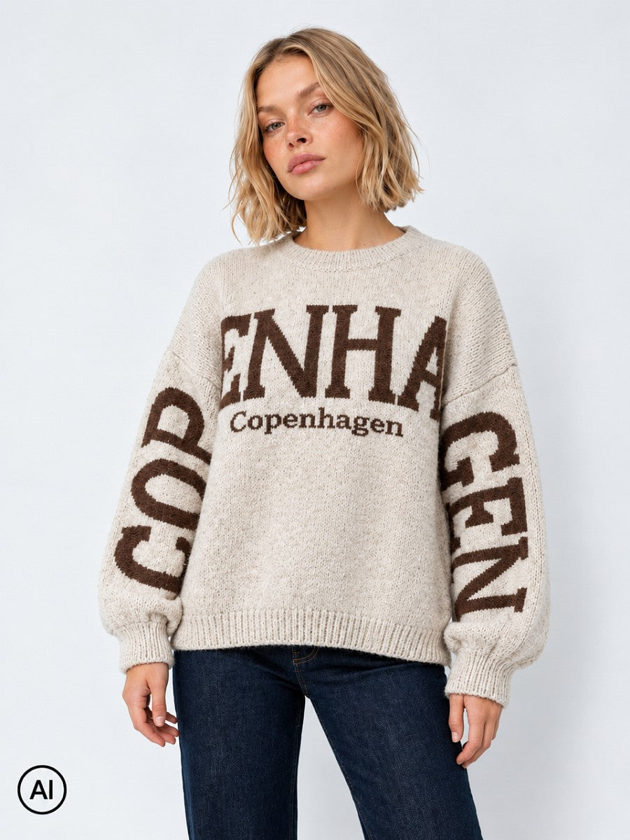 Hailys Damen Strickpullover Oversize Pullover Copenhagen Grobstrick Beige XS-XL