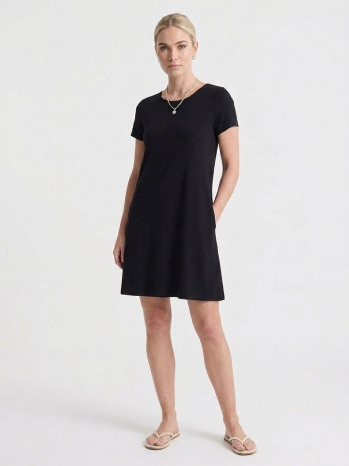 Hailys Damen Kleid Schwarz Sommer Kurzarm A-Linie Rücken Criss Cross XS-XXL