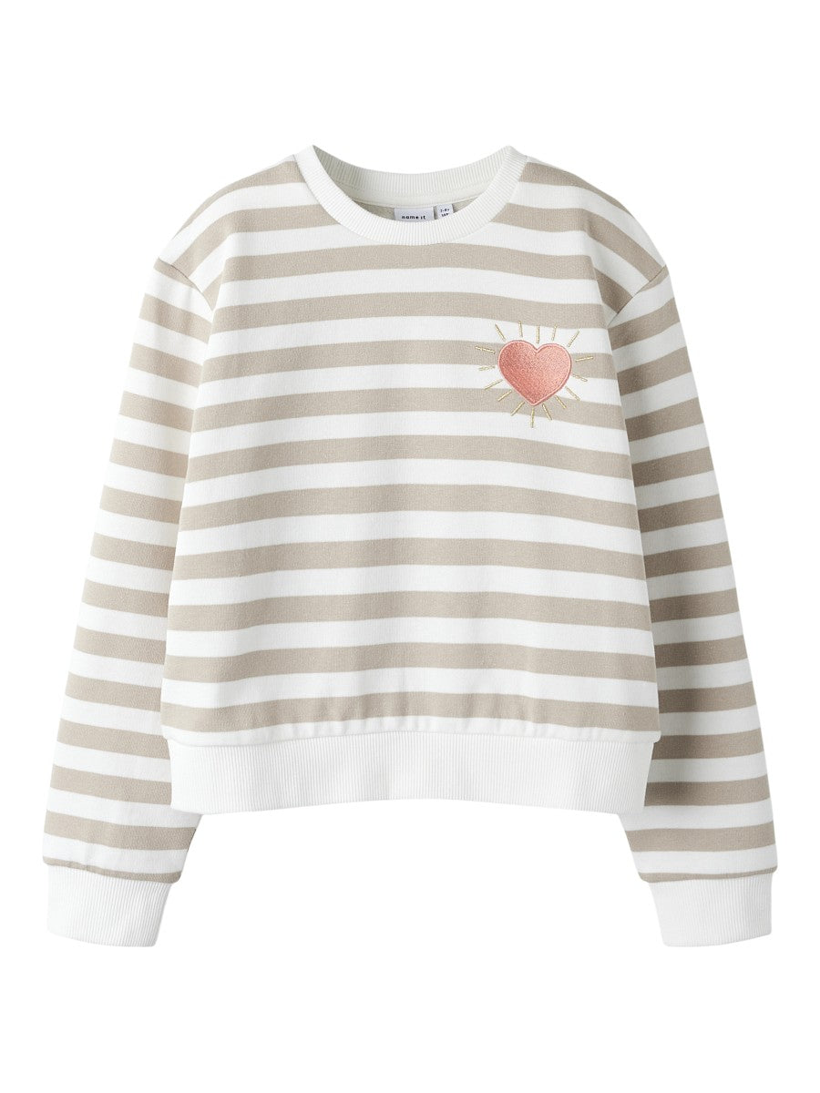 Name it Mädchen Pullover Sweatshirt gestreift creme taupe Winter 146/152- 58/164