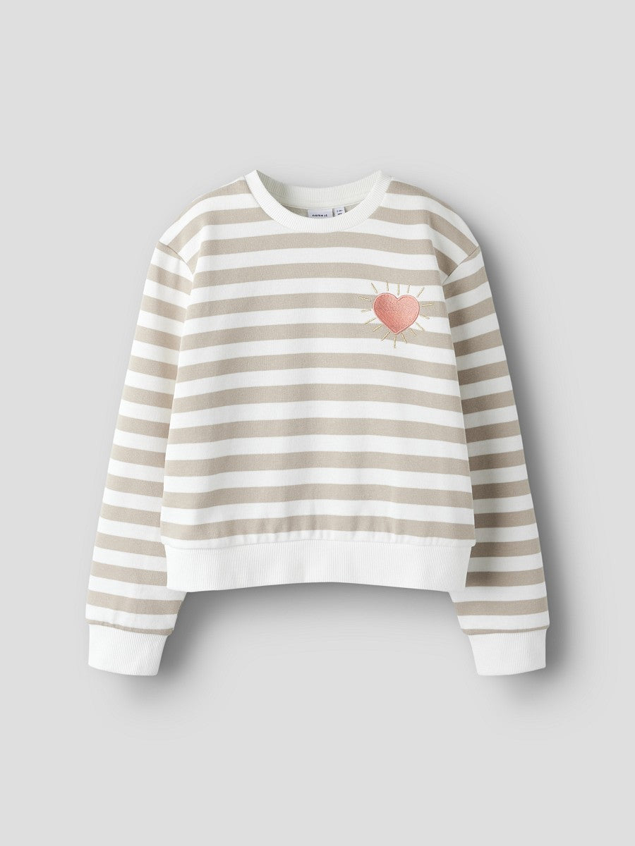 Name it Mädchen Pullover Sweatshirt gestreift creme taupe Winter 146/152- 58/164