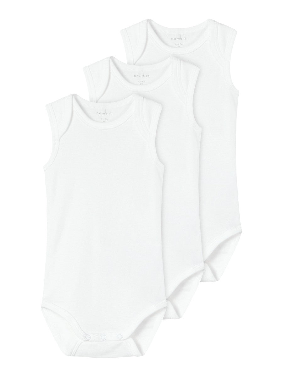 NAME IT 3er Set Baby Basic Body weiß ärmellos Baumwolle Unterwäsche 50 - 98