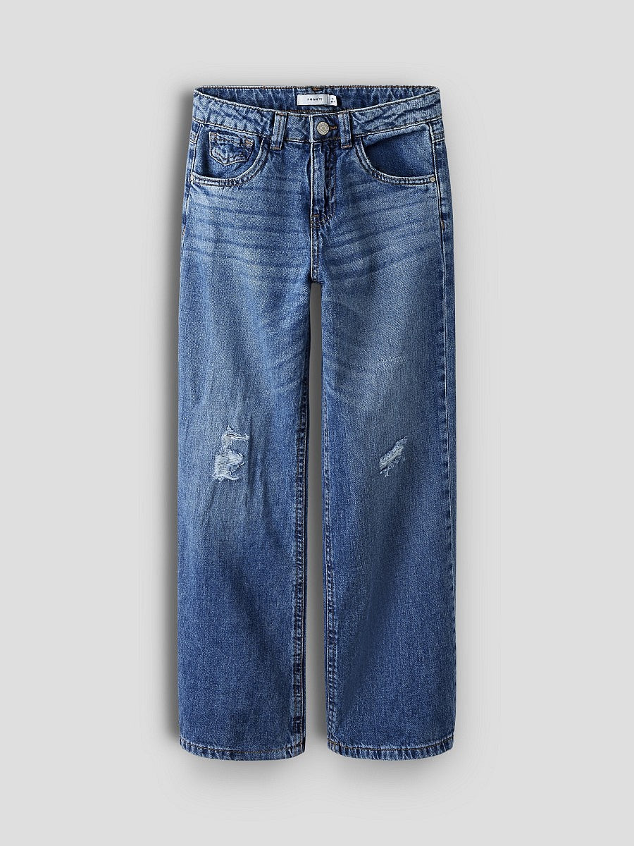 Name It Mädchen Jeans Hose Wide Fit Dark Blue Denim verstellbar Used 122-134