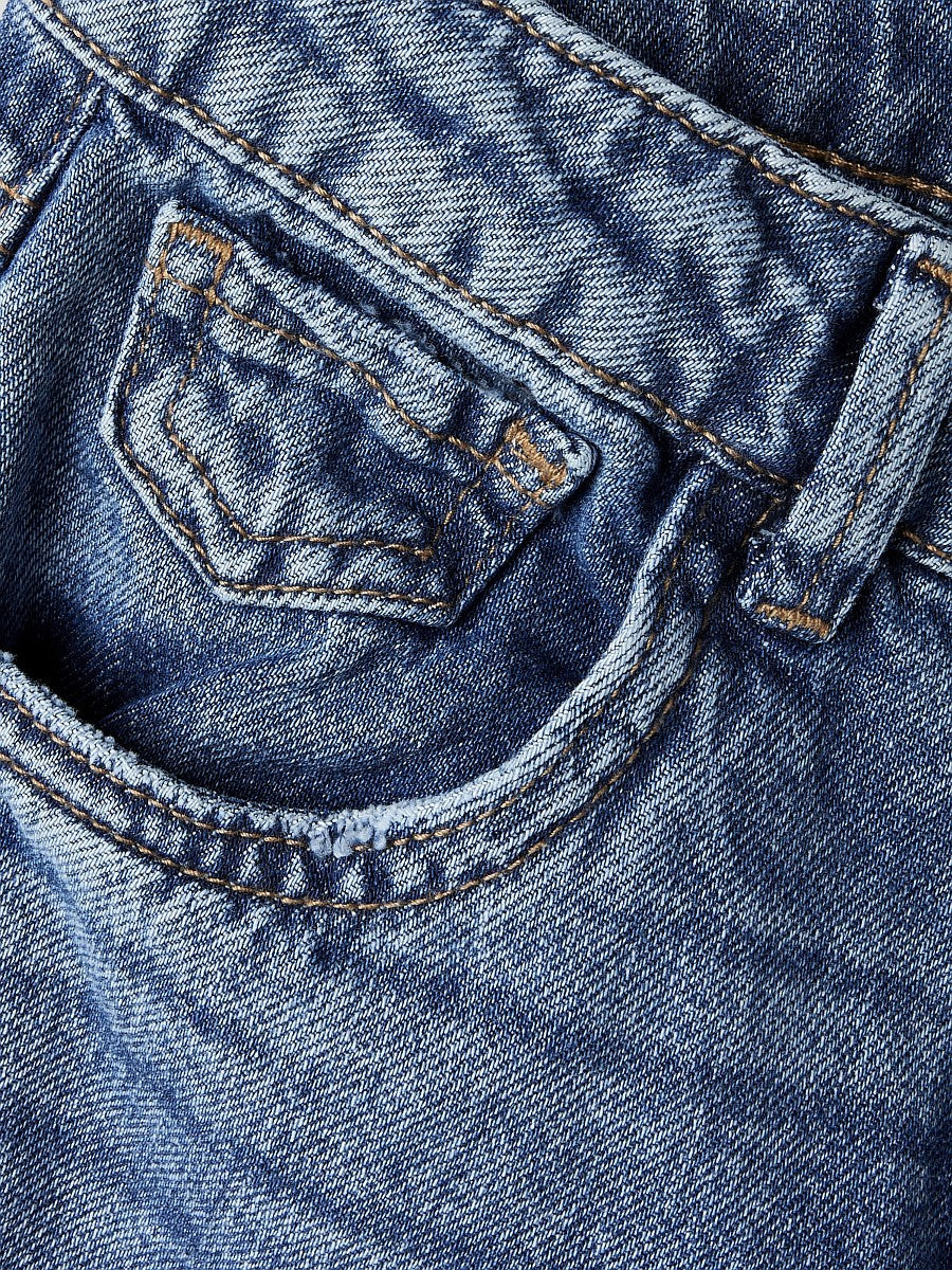 Name It Mädchen Jeans Hose Wide Fit Dark Blue Denim verstellbar Used 122-134