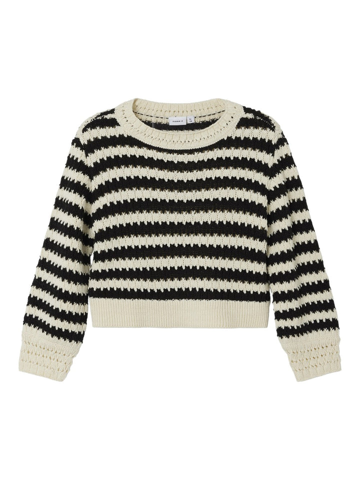 NAME IT Pullover Strickpullover gestreift schwarz creme Größe 116 bis 158/164